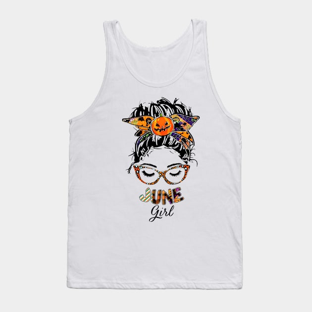 June Girl Halloween Face Wink Eyes Pumpkin Tank Top by tasmarashad